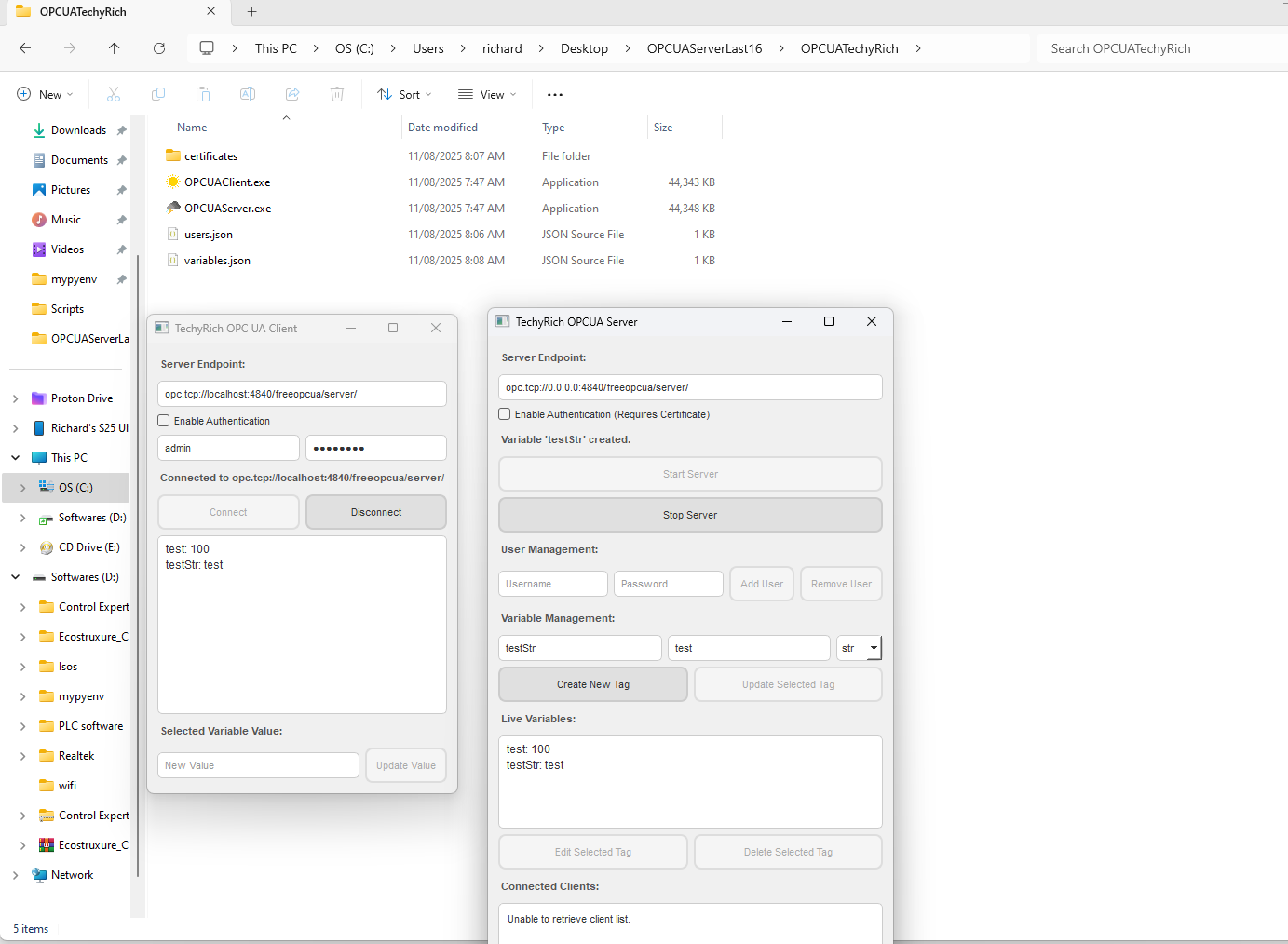 certificates folder created by the application.